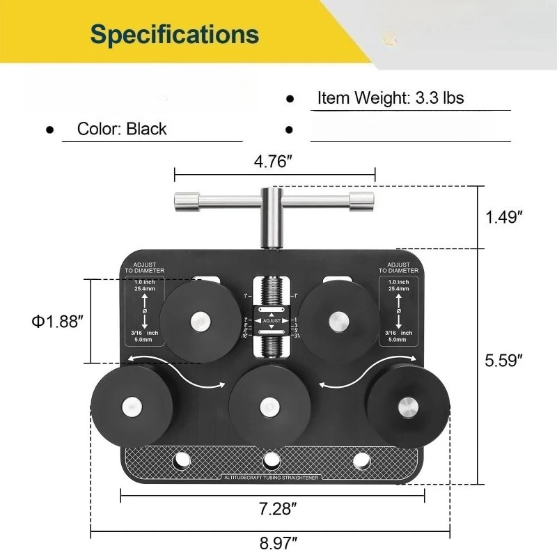 Pipe Straightener Tool - Brake Line Leveler for 3/16 to 1.0 Inch Diameter