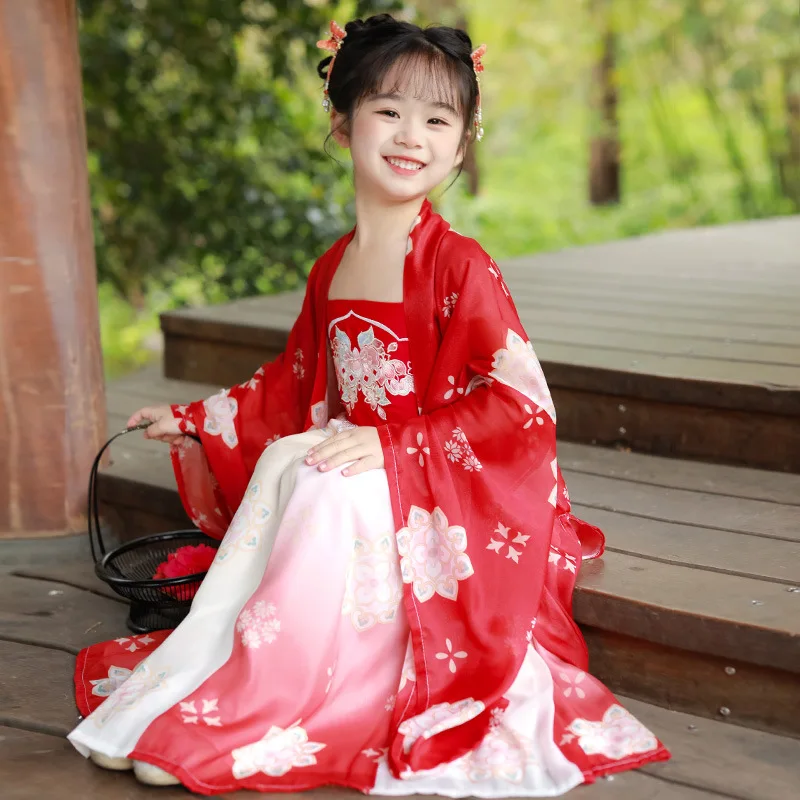 Girls' Hanfu Spring Summer Style Tang Dynasty Princess Ancient Style Super Immortal Chest Length Skirt Hanfu Stage Performance