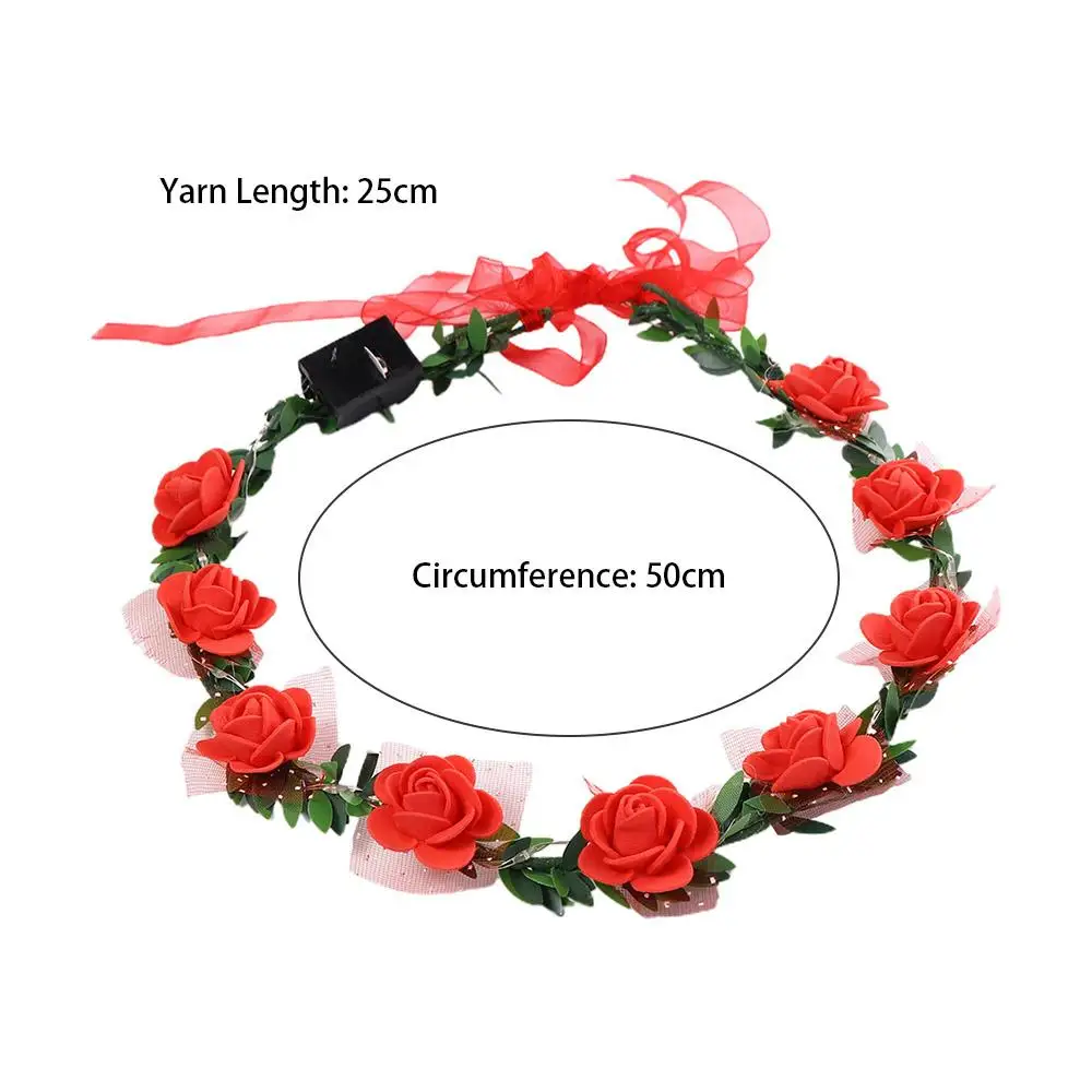 Couronne de fleurs de rose en mousse pour femme, guirxiété lumineuse LED, bande de sauna, décoration douce et élégante, fête de mariage