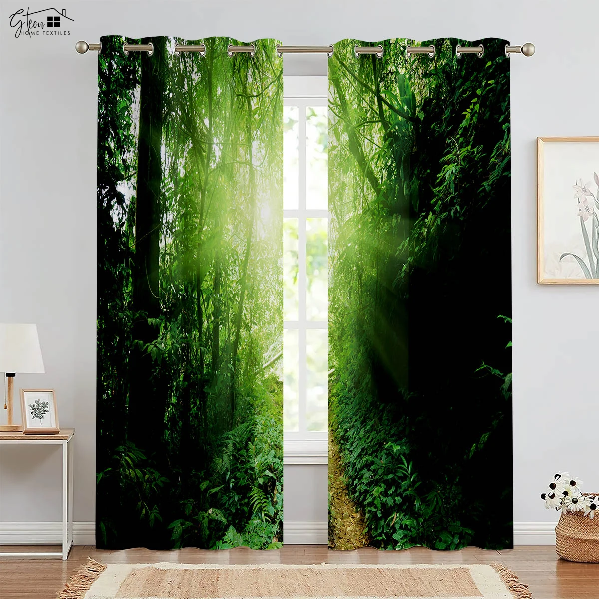 Forest woods 3D printed curtains scenery green sunshine maple leaf nature vitality B&B hotel bedroom living room curtains 2PCS