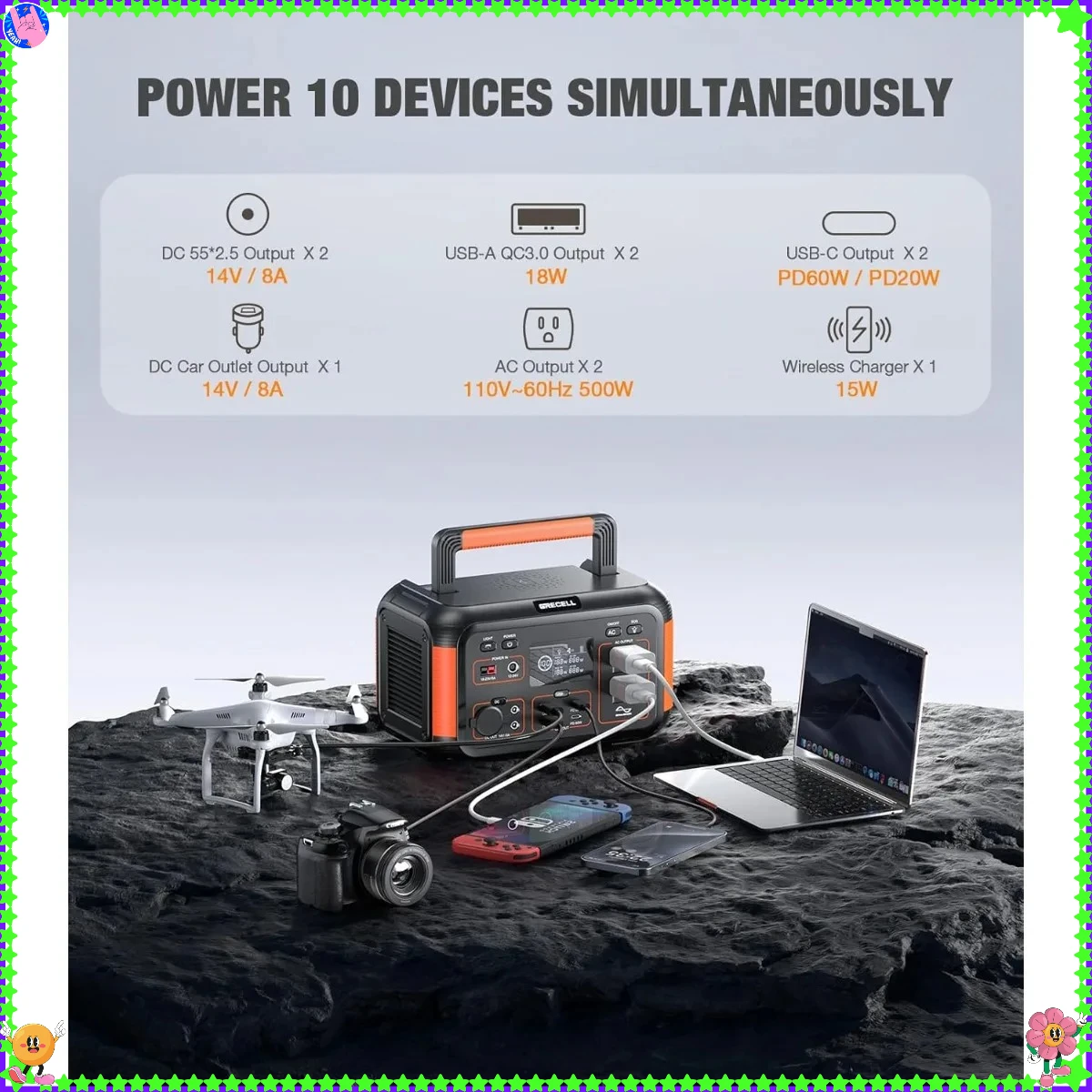 بنك طاقة محمول بقدرة 444 وات في الساعة، مولد يعمل بالطاقة الشمسية بقدرة 500 وات للنسخ الاحتياطي المنزلي في حالات الطوارئ والتخييم والحياة RV Van Life