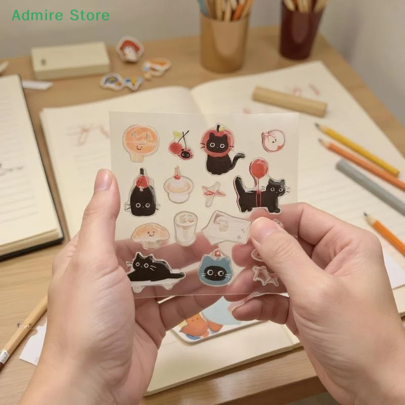 

Cute Black Cat Cartoon 3D Epoxy Resin Sticker Sheet; Transparent Jelly Relief Decals for DIY Phone Case and Laptop Decor
