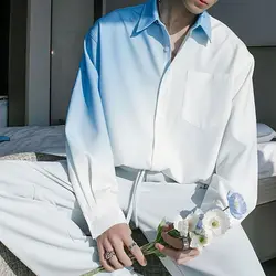 2024 nuova primavera e l'estate Design di nicchia temperamento sciolto Patchwork gradiente Casual Oversize camicia a maniche lunghe per gli uomini