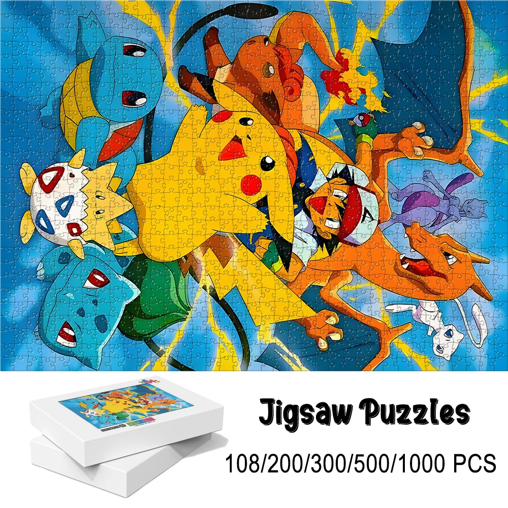 Jeu de puzzle en bois sur le thème de la famille Pokémon - Jouet éducatif avec différentes tailles de puzzle disponibles : 108/200/300/500/1000 pièces