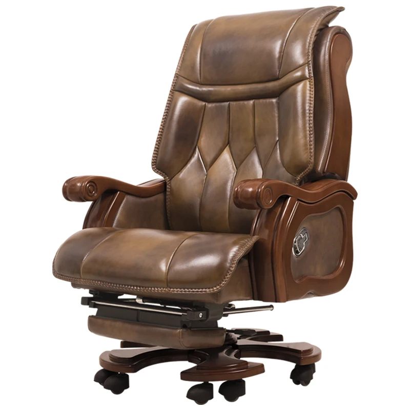 

Стул для босса в стиле ретро, роскошное американское кресло из цельного дерева первого слоя из воловьей кожи, компьютерное кресло для домашнего обучения, массажное кресло