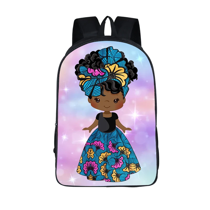 Bonito dos desenhos animados afro menina impressão mochila adolescente crianças hip hop meninas mochilas para viagem bookbag portátil sacos de armazenamento