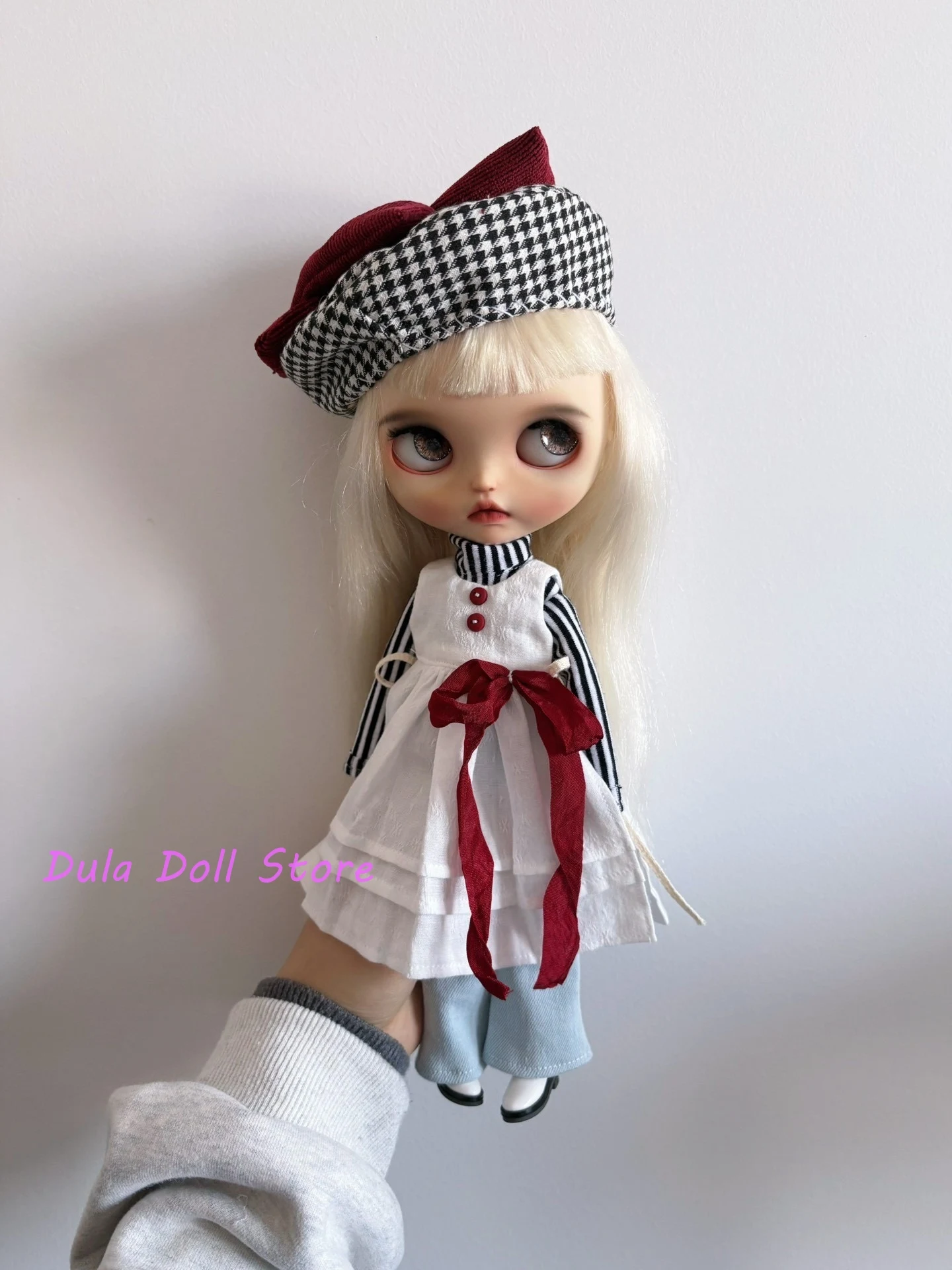 

Dula Doll Clothes Black striped light blue jeans skirt set Blythe ob24 ob22 ICY JerryB 1/6 Doll Accessories