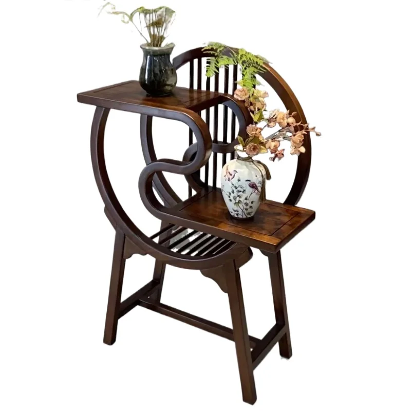 

New Chinese style cloud moon flower stand, ebony display bonsai stand, grey solid wood irregular decoration