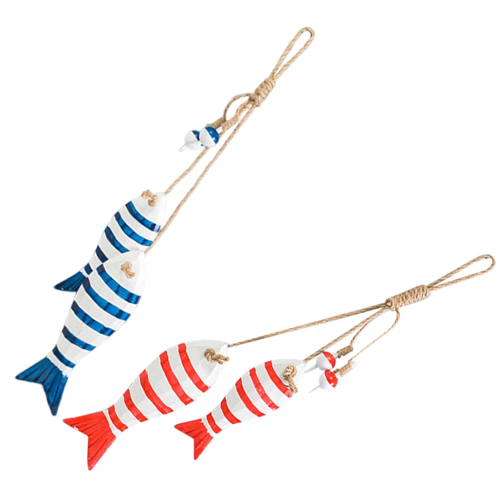 

2 Pcs Wooden Fish naments Small Fish String Pendant Wall Hanging Rope Ocean Home Decor Beach Style Nautical Theme Living Room
