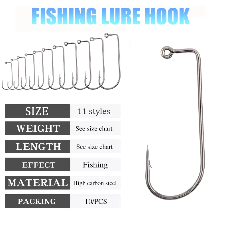 

10pcs Fishing Soft Worm Hooks High Carbon Steel Single Hook With barbs Fishhooks for Soft Bait Jerk Hooks Fishing Tackle Pesca