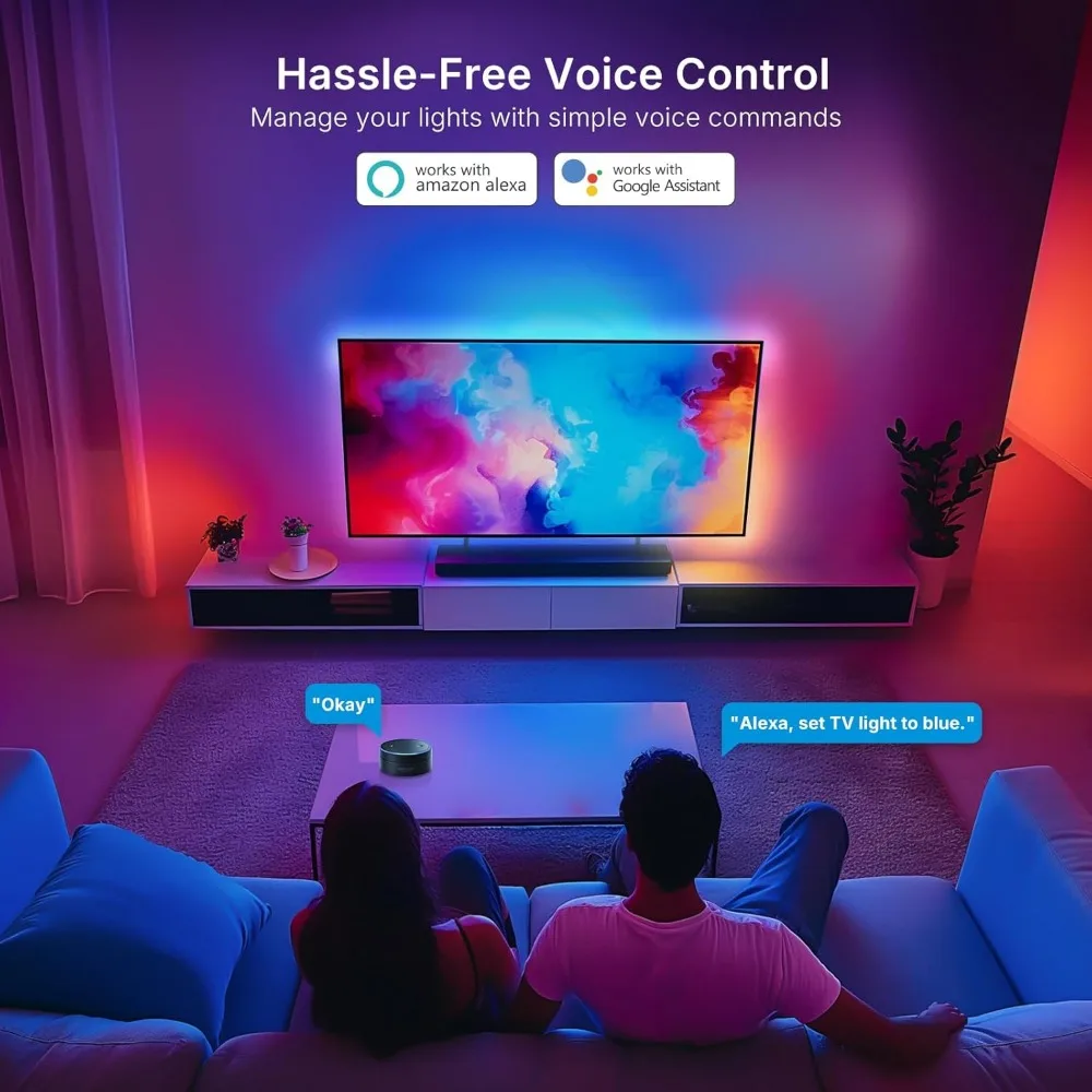 deerdance Smart TV LED Backlight with HDMI2.0 4K60Hz Sync, LED Strip Lights & App Controlled Color Changing for 55-65 inch TVs.