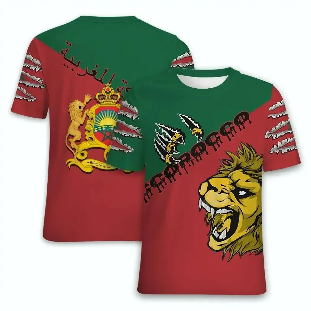 

Футболка мужская оверсайз с принтом флага Марокко, Повседневная модная рубашка унисекс с круглым вырезом и коротким рукавом, лето