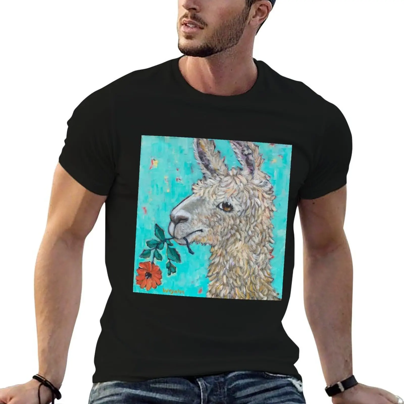 Flower Eating Llama T-Shirt street wear oversizeds tee shirts for men