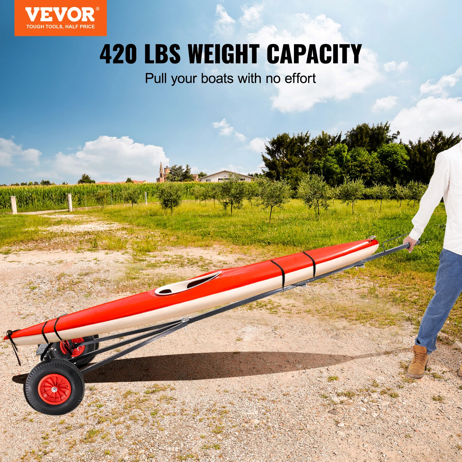 VEVOR Boat Trailer Dolly,420lbs Load,Carbon Steel Trailer Mover,Adjustable Length,16'' Pneumatic Tires & Nonslip Support Bracket