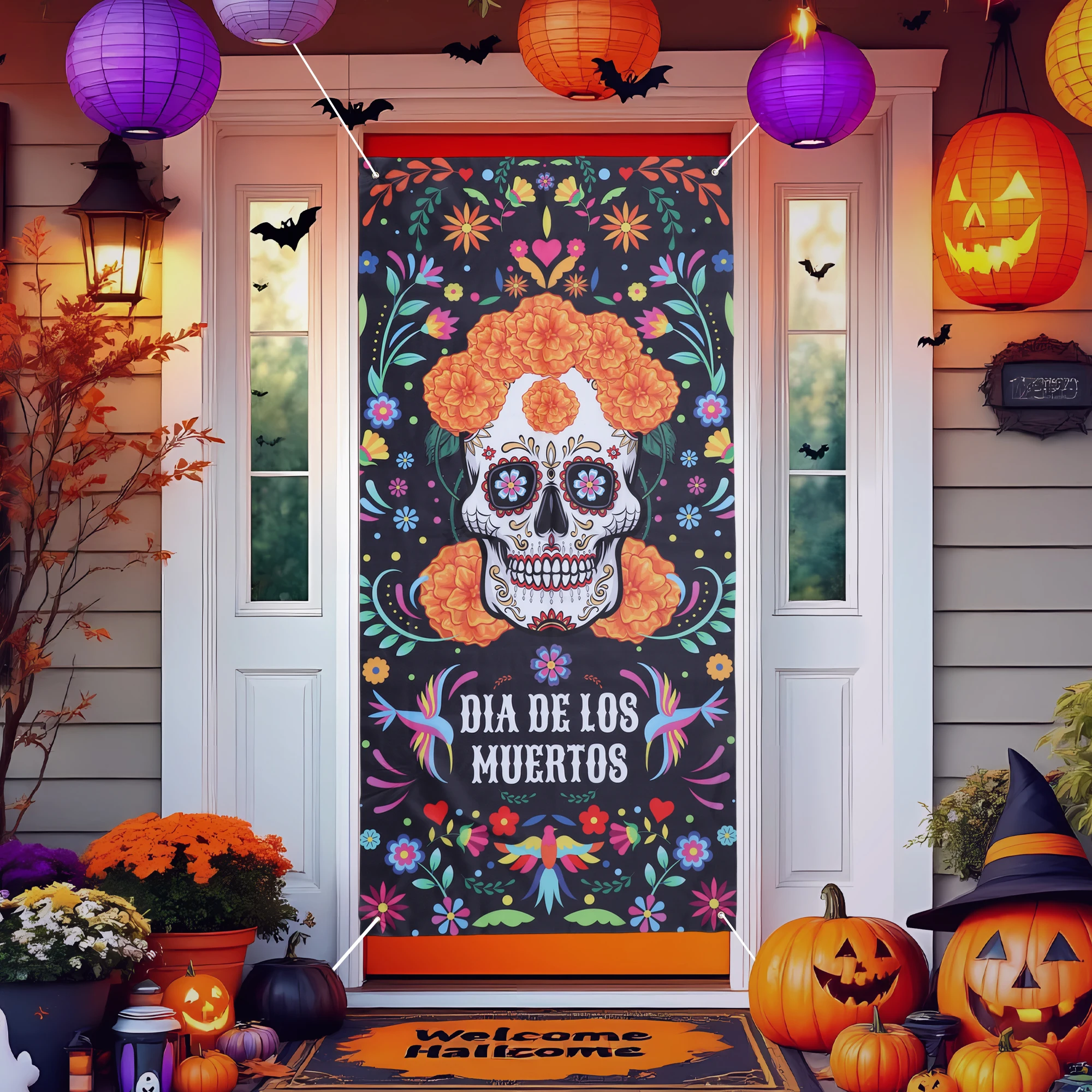 

UXCELL 185x90cm Halloween Decorations Door Cover for Front Door Porch Polyester Fabric Outdoor Decor Window Wall Decoration