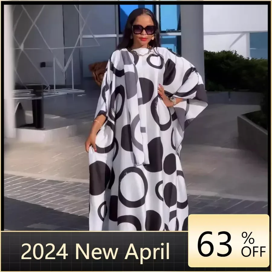 

African Dresses For Women Bat Sleeve African Clothes Dashiki Ankara Dresses Bazin Traditional Robe Africa Long Dress 2024 New