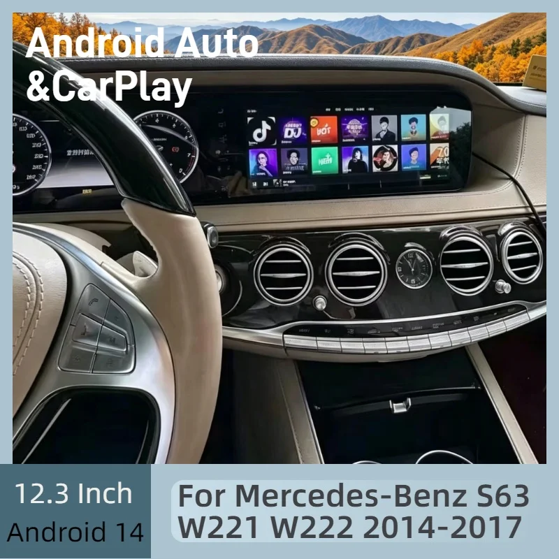 

12.3'' CarPlay Android 14 Auto Screen For Mercedes-Benz S63 W221 W222 2014-2017 Car Radio Multimedia Stereo Player GPS Head Unit
