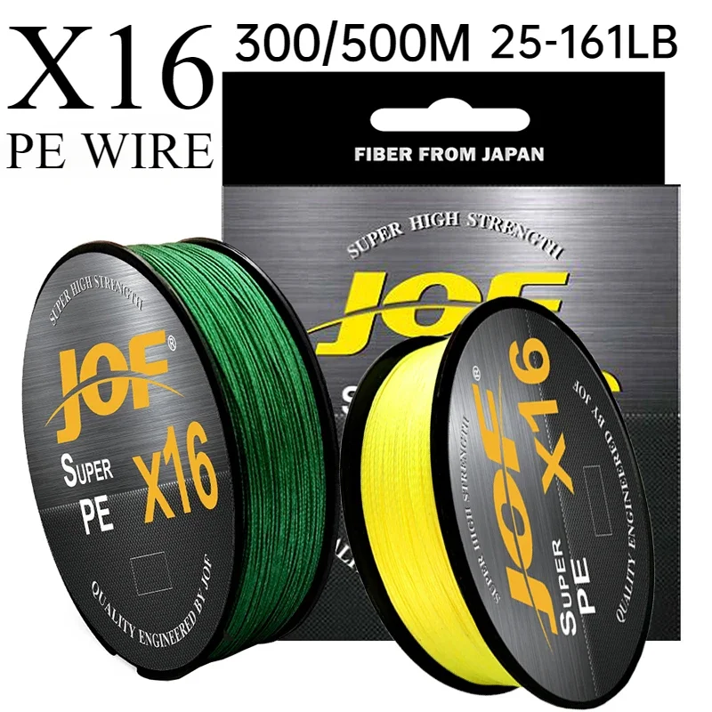 JOF 0.16mm-0.7mm PE Braided Fishing Line 16 Strands 300M 500M Super Power Bass Carp Fishing Tackle 25-161LB Weaves Resistant