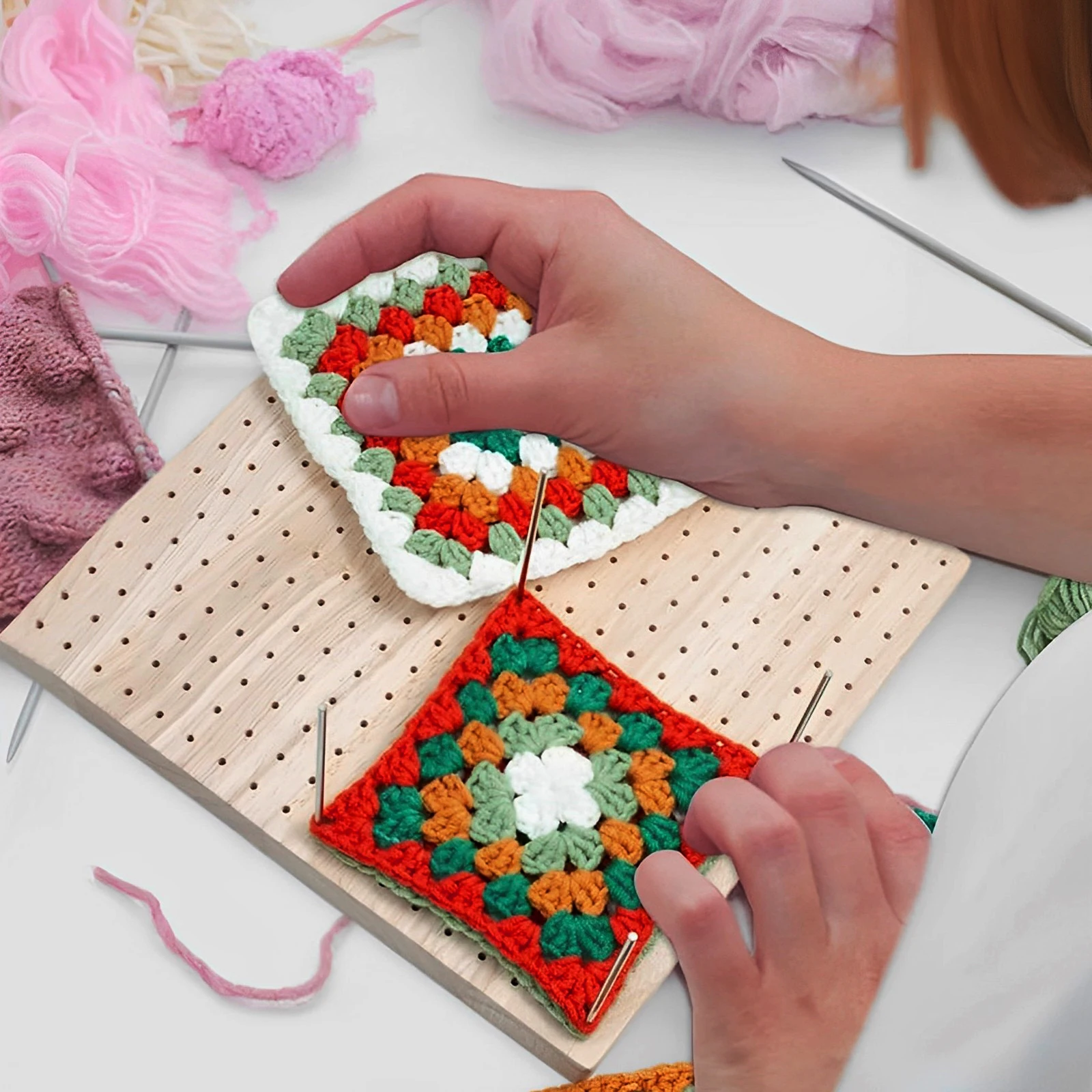 Wood Crochet Blocking Board Kit Handcrafted Knitting Blocking With Rod Pins For Knitting Granny Squares Crochet Board Crafting