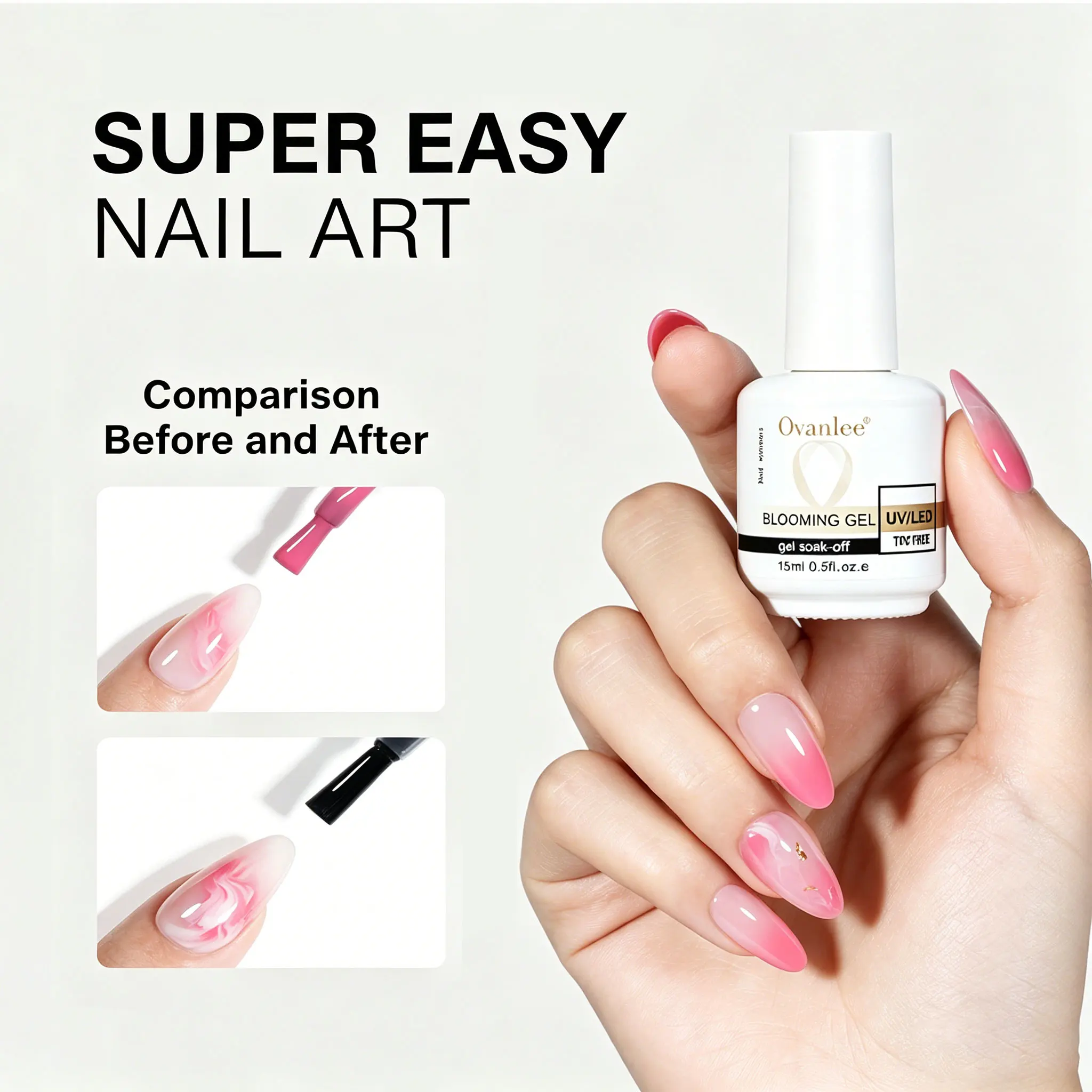 TOMICCA 15ml Transparent Blooming Gel Nail Polish, Removable UV LED Blooming Gel Nail Polish, Can Create Tie Dye Effect