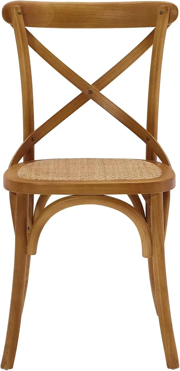 Rustic Modern Farmhouse Elm Wood Rattan Dining Chair in Walnut