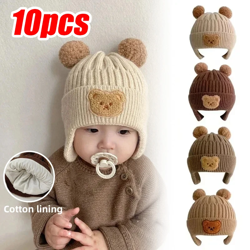 Winter Baby Beanie Cap Cartoon Bear Ear Protection Knitted Hat for Toddler Boys Girls Cute Korean Warm Kids Crochet Hats Gorros