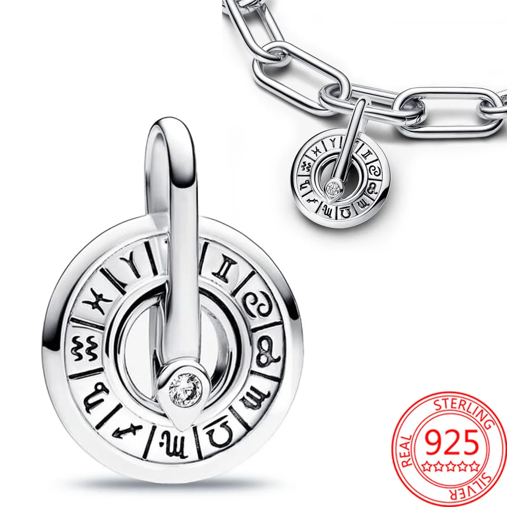 

Retro Style 925 Sterling Silver ME Zodiac Wheel Medallion Charm Fit DIY ME Bracelet Neutral Punk Accessories