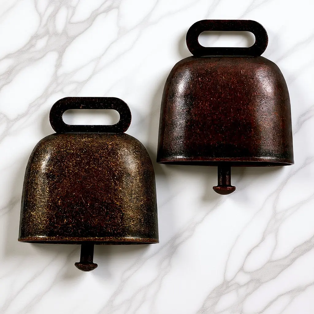 2Pcs Premium Iron Cow Bells with Crisp Long-Distance Sound Rust-Resistant Vintage Bronze Finish Hanging Animal Bells for Grazing