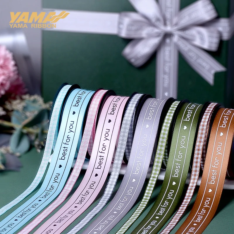 YAMA-Satin Plaid Ribbon, Printed Ribbons for Wedding, Flower DIY Decoration, Best for You, Birthday Party, Gift, 10Yards/Roll, 6