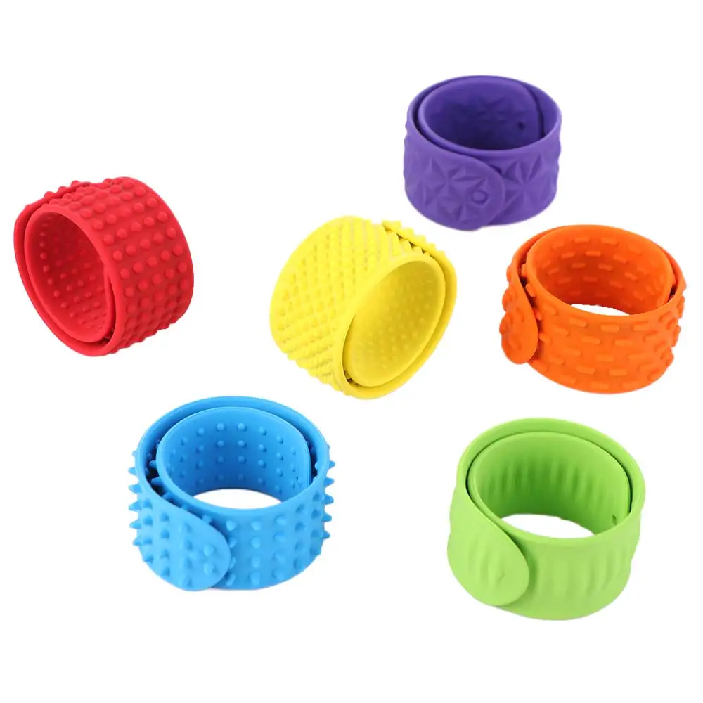 

6pcs Hands Clap Circle Silicone Slap Bracelets Surface Patted Bracelets Sensory Textured Wristbands Fun Portable