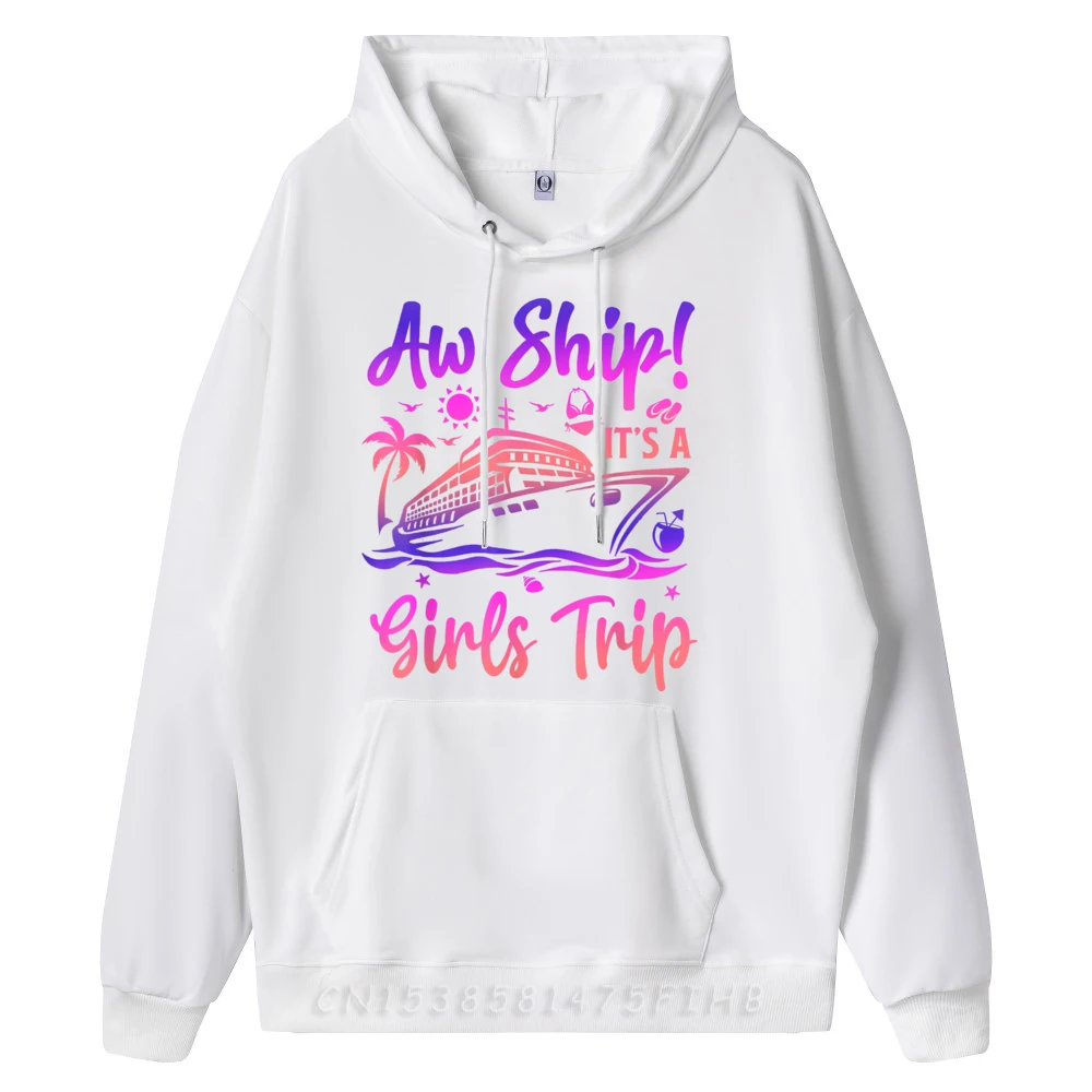 سترة رجالي عائلية بغطاء للرأس من Aw Ship It's A Girl Trip Vintage هوديس جرافيك بأكمام طويلة عائلية برقبة دائرية كاجوال