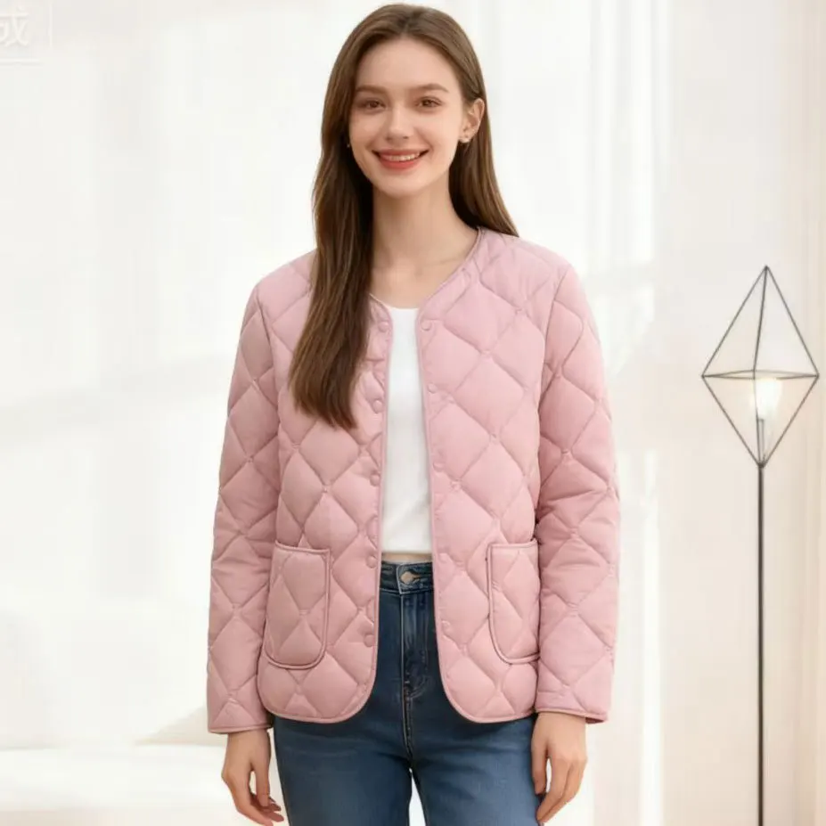 Round Neck Inner Lining Cotton Jacket for Women's Winter New Slim Fit Base V-neck Solid Color Slimming and Warm Short Style Ligh