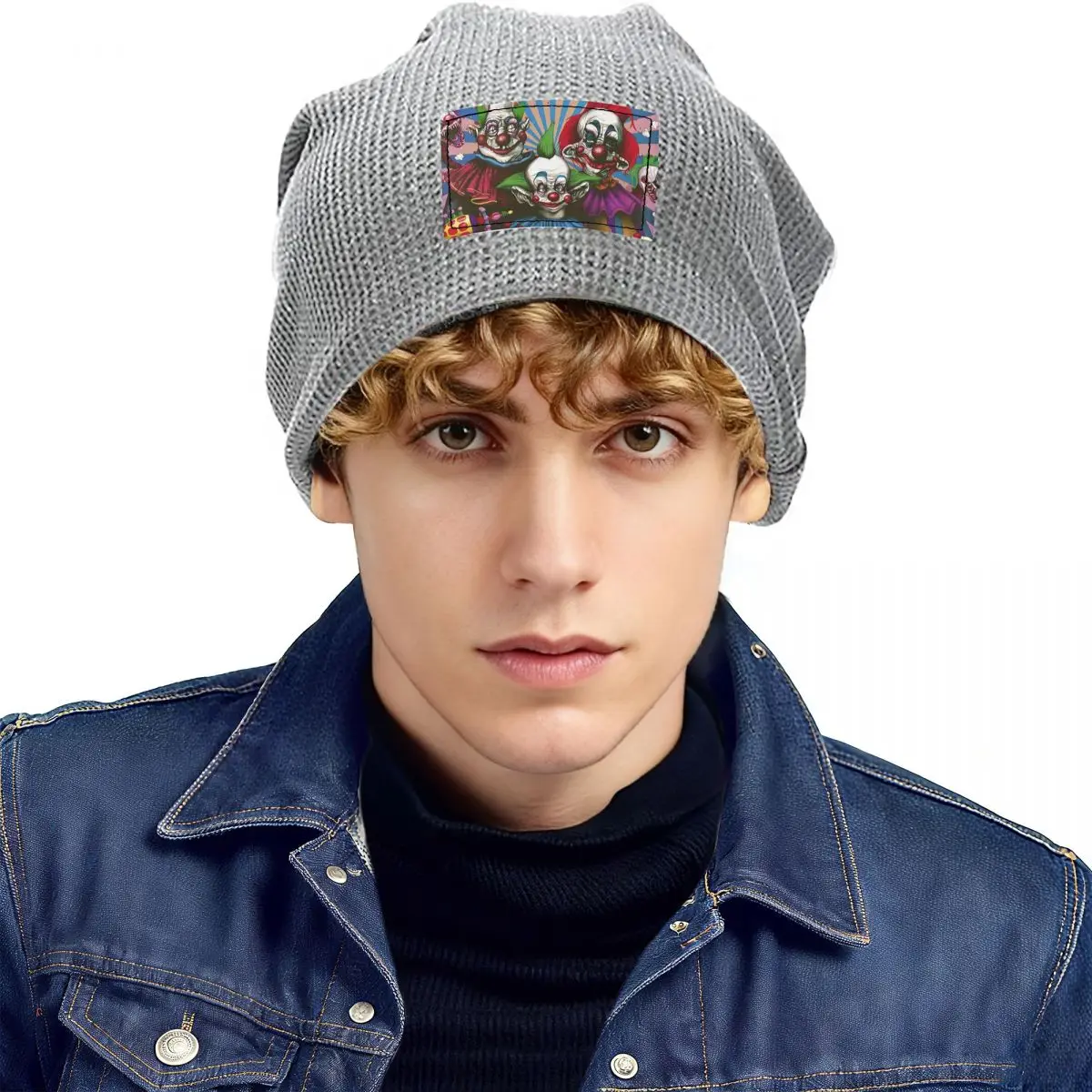 Killer Klowns From Outer Space Film Waffle Knit Fleece Lined Beanie with PU Leather Patch Unisex Warm Winter Soft Cap