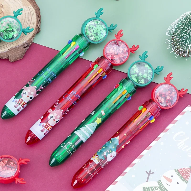 

24PCS Cartoon Christmas Sequins, Ballpoint Pen, Colorful Ten-color Pen, Student Stationery, Christmas Decorations, Small Gifts