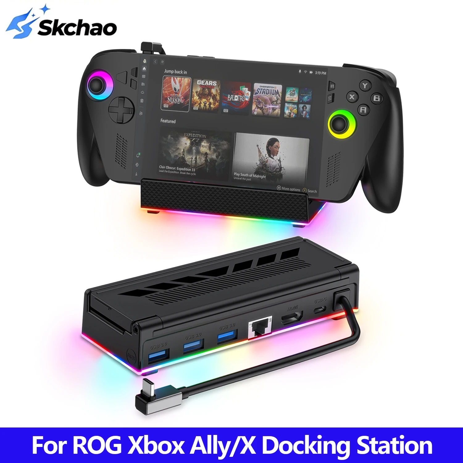 For ROG Xbox Ally/X Docking Station RGB Charging Stand Hub Holder Support 4K120Hz/144Hz HD TV Output For Steam Deck Game Console
