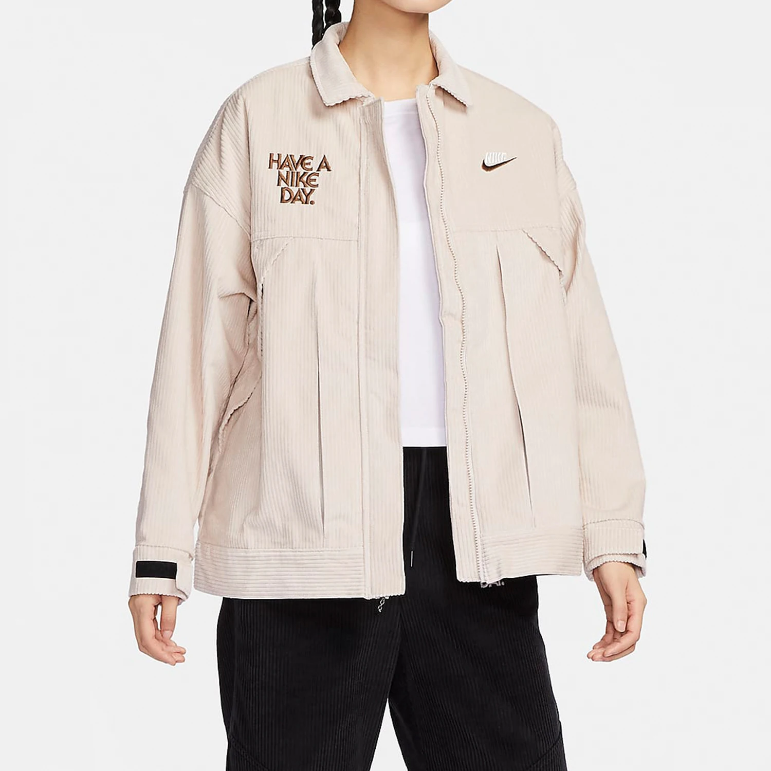Nike genuine Spring Women's Corduroy Collar Retro Sports Jacket HF0355-104