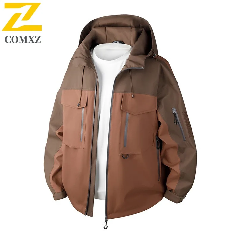 

COMXZ 2025 Spring Color Block Hooded Jacket Mens Coat