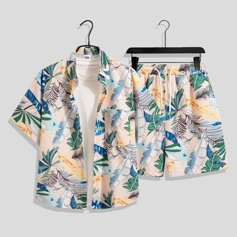 Conjunto de Camisa Estilo Hawaiano para Hombre, Conjunto de Verano con Pantalones Cortos Holgados, Ropa de Playa con Estampado Floral para Parejas, a la Moda