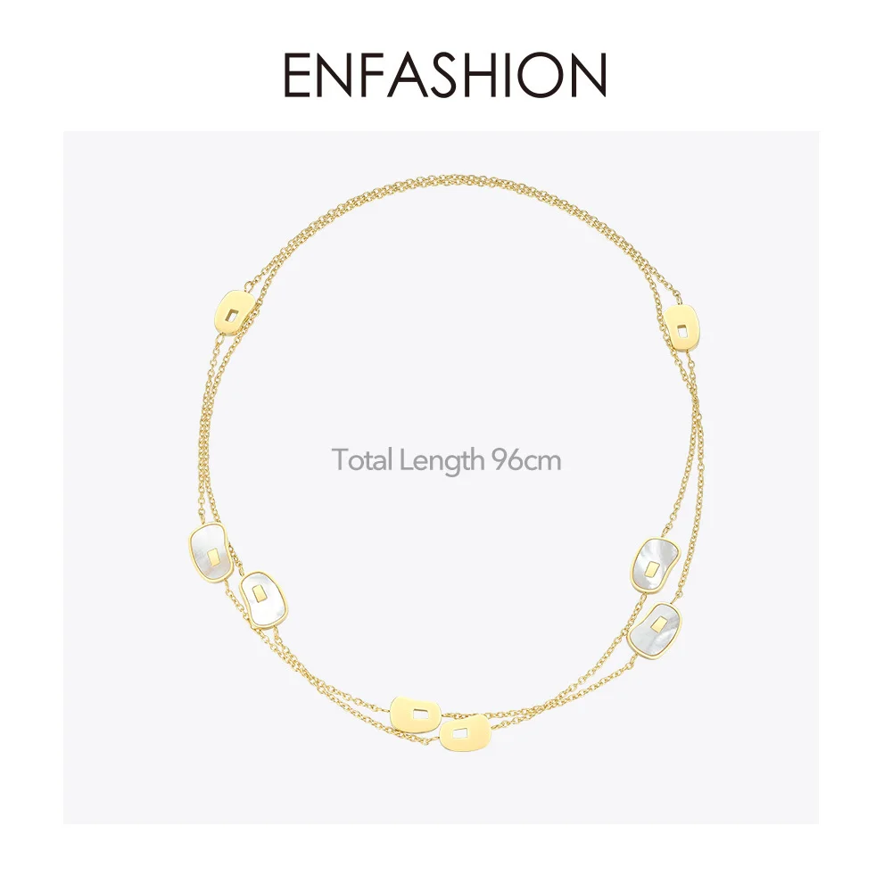 ENFASHION Irregular Natural Conch Pendant Necklace Women Gold Color Stainless Steel Femme Long Necklaces Fashion Jewelry P193047