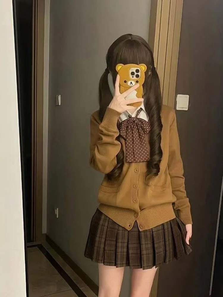 

Осенне-зимний вязаный свитер чайного цвета, пальто, длинное све, многослойное карамельное круассан, дизайн, школьный orm Sle, женское Fas...