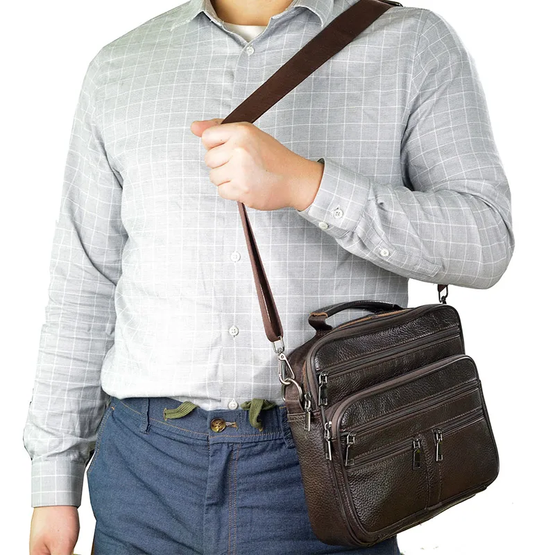 Bolso de mano grande de cuero genuino para hombre, bolso de hombro de cuero genuino para hombre, bolso de mensajero de viaje de moda, bolso de mano