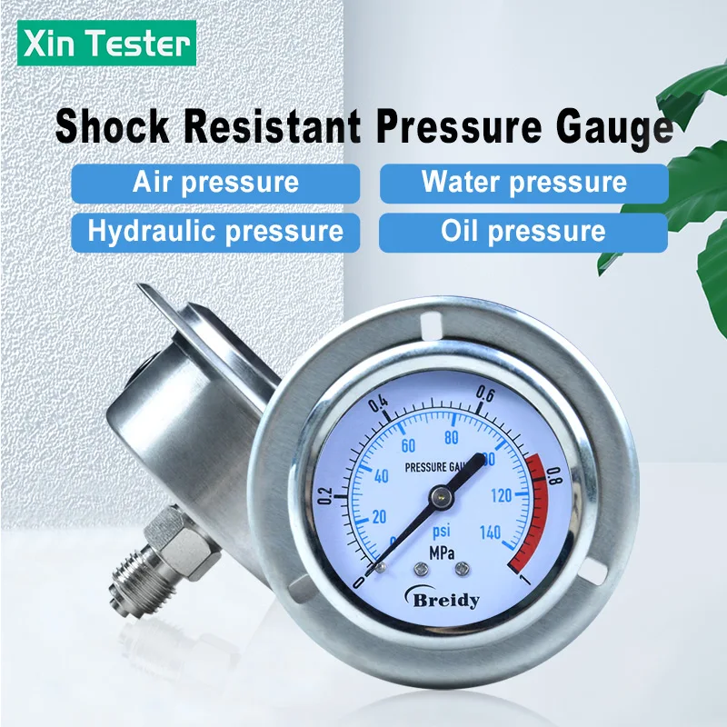 

Xin Tester Stainless Steel Glycerol free Pressure Gauge Thread G1/4 Axial Anti-vibration Hydraulic Water Oil Air Gauge