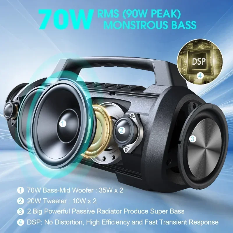 Imagem -04 - W-rei D10 Orador 70w Subwoofer do Partido Impermeável sem Fio com Bluetooth Ipx6 para o Partido