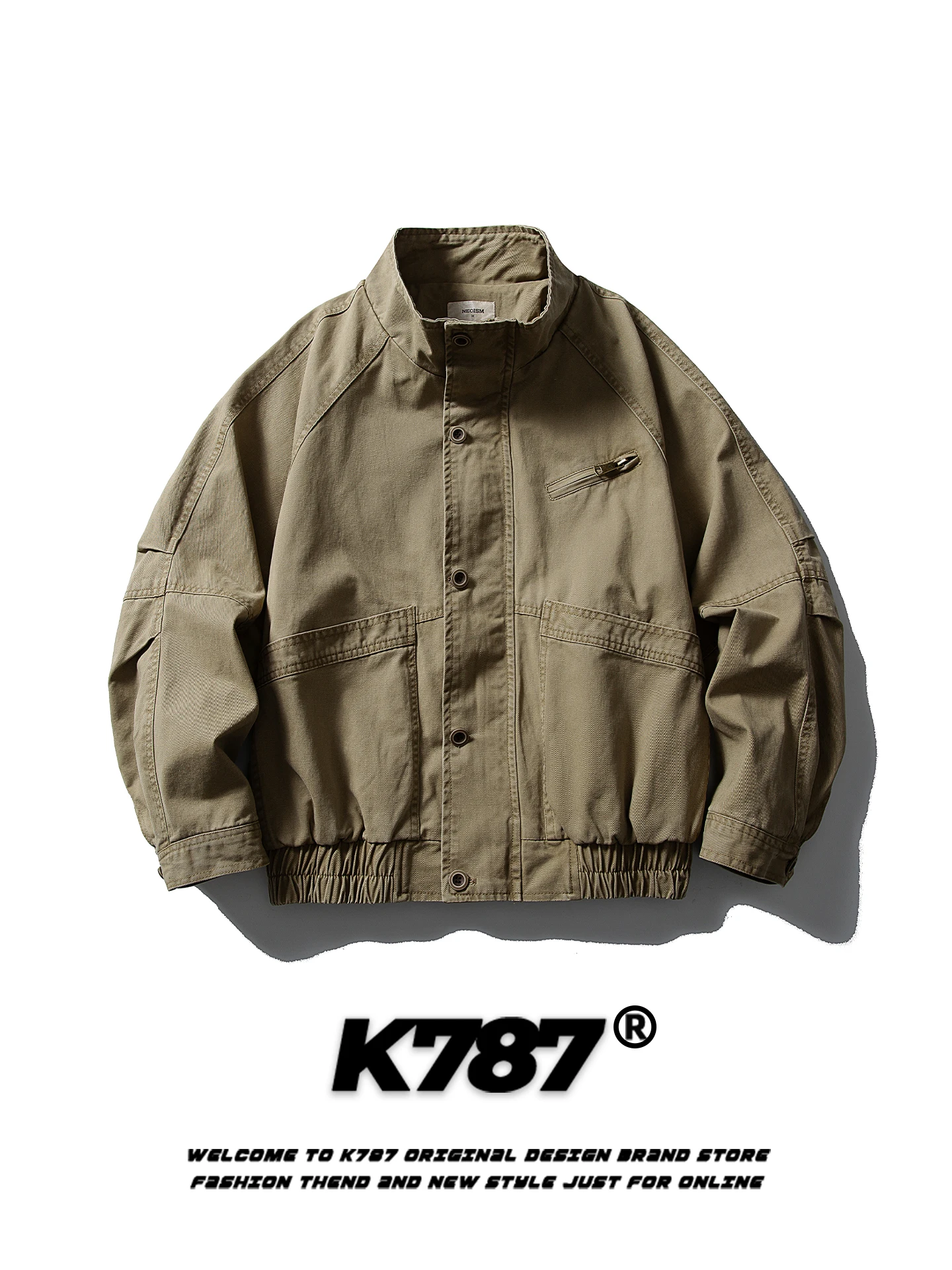 

K787 American Retro Deconstructed Patchwork Stand Collar Workwear Jaet Loose Fit Street Sle Spring Couples Outerwear