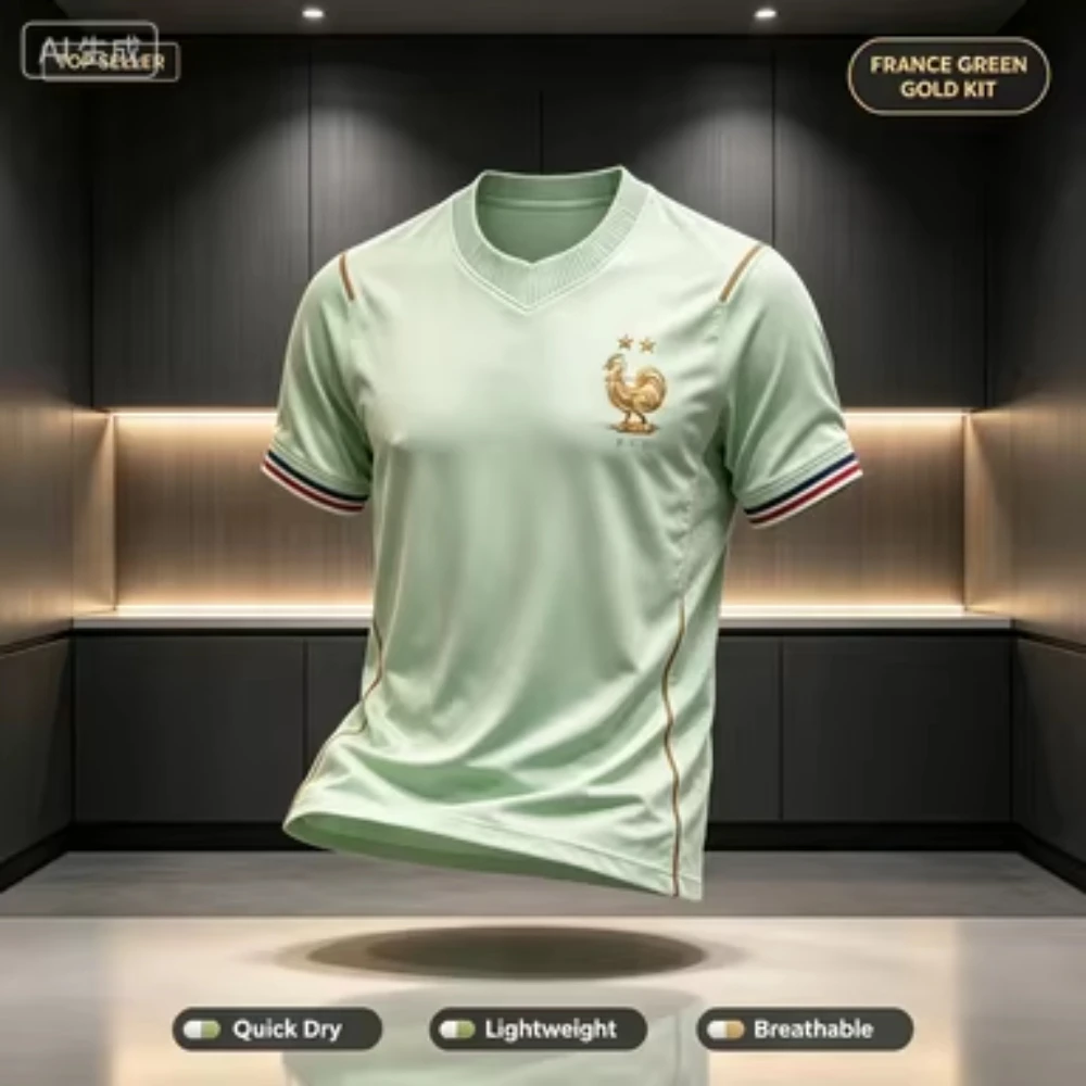France Football Jersey Summer Sports Breathable Quick-drying V-Neck Short Sleeve T-shirt 3D Golden Rooster Pattern Unisex Tops