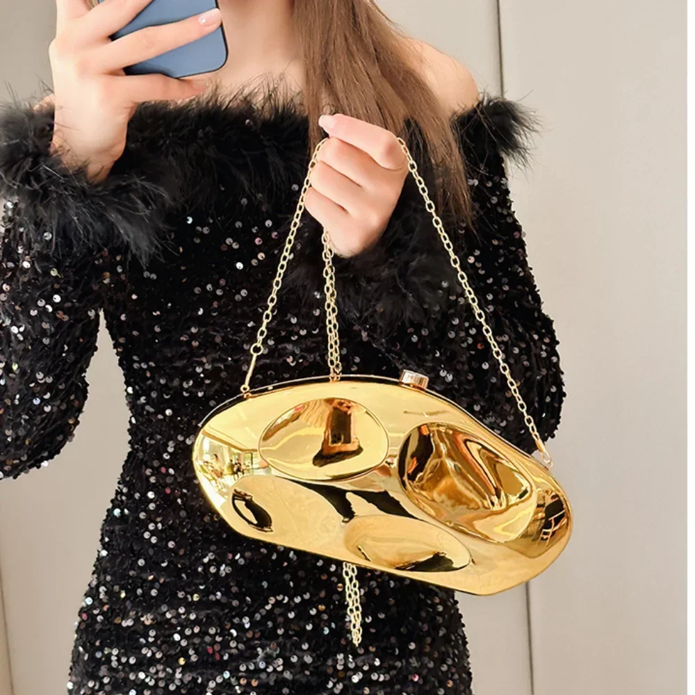 Acrylic Shell Shape Clutch Bag Gold Silver Blue Women Evening Party Cute Metal Shiny Purse Handbag 2024 Wholesale Clutch Bag