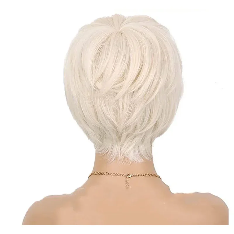 Pelucas de mujer de pelo liso corto blanco cremoso ombré con flequillo peluca sintética de corte Pixie pelo falso de estilo resistente al calor