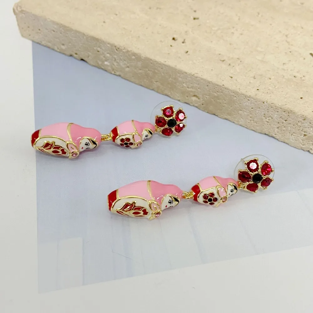 

2026 New Year Russia Style Personalized Retro Style Russian Doll Shape Cute Sweet Middle-aged Trend Earrings Red Rhinestones