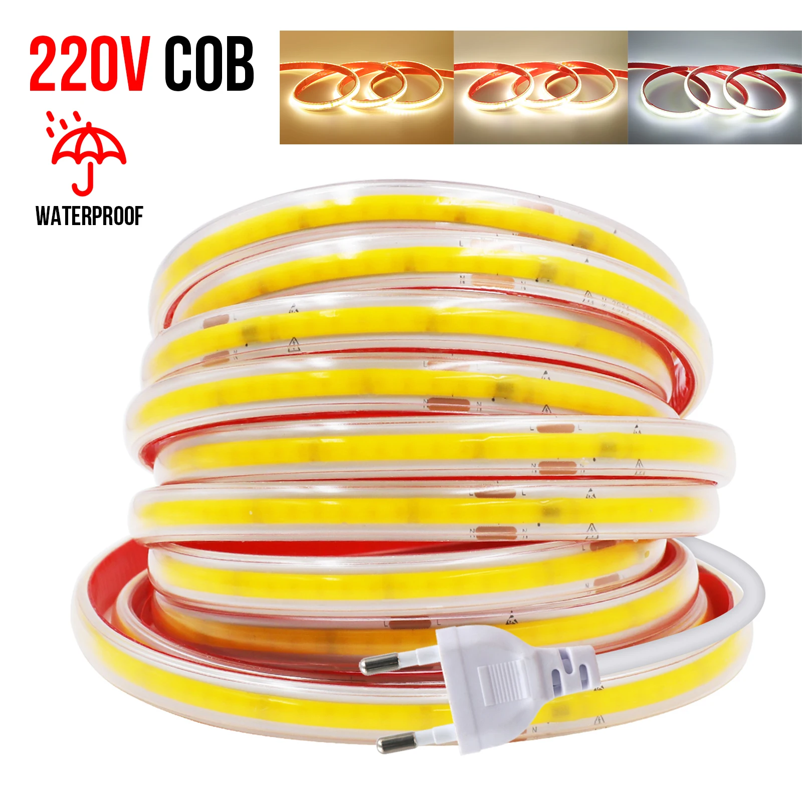 220V COB LED Strip 10CM Can Be Cut Flexible LED Tape 240LEDs Waterproof LED Ribbon with Self Adhesive Tape Density Linear Light