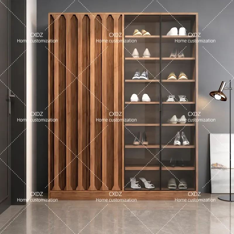 Solid Wood Shoe Cabinet Large Capacity Multi Layer Indoor Storage Wall Mounted Locker for Home Entrance 2024 New Arrival